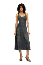 [Diesel] Diesel - Midi dress in fluid dirt-effect denim - Dresses - Woman - Blue XL Blue
