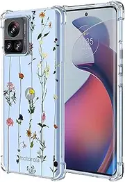 [OEURVQO] for Moto Edge X30 Pro Edge 30 Ultra Case Clear Floral Flower Pattern Soft TPU Shockproof Bumper Anti-Scratch Protective Phone Cover for Motorola Edge X30 pro (Elegant Flowers)