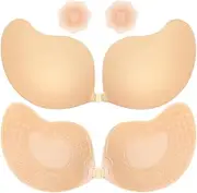 [LAHIIYAA] Sticky Bra Adhesive Bra Push Up Sticky Bra Strapless Backless Bra for Women Strapless Bra with Nipple Cover Nude