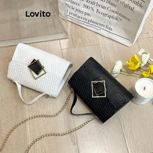 Lovito 女士休閒素色幾何小號斜背包 LFA06170 (棕色/白色/黑色)