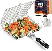 Genovation Portable Stainless Steel BBQ Barbecue Grilling Basket for Fish,Vegetables, Steak,Shrimp, Chops and Many Other Food .Great and Useful BBQ Tool
