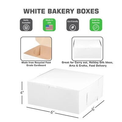 [ 200 Pack ] White Bakery Pastry Boxes - 6 x 6 x 4 Inches