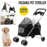 Pet Stroller Dog Cat Large Carrier Travel Pushchair Foldable Pram 4 Wheel Trolly