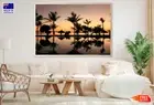 (Laminated) Huts & Palm Trees Near Pool & Sea Photograph 91x61cm