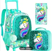 Unicorn Kids Rolling Backpack with Lunch Bag – Glow-in-the-Dark Design