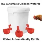 Automatic Chicken Waterer + 15L Bucket Bird Cook Gravity Feeder Drinking System