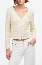 Madewell Basket Weave Knit Bell-Sleeve Button-Up Shirt in Antique Cream at Nordstrom, Size X-Large