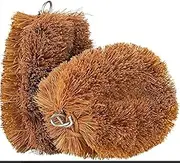 Pack of 2 Tawashi Brushes for Cleaning Fruits & Vegetables & Other Natural Coconut Fiber Scrubber, Household use with Wire Hanging Loop, Vegetable Scrub and Coconut Coir Brush, Brown