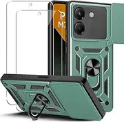 KUSINHOKA Case for Xiaomi Poco M7 Pro 5G with 2 Pieces Screen Protector, [360 Degree Ring Stand] [Camera Protection] Silicone Shockproof Hard PC Back Scratch-Resistant Armour Protective Mobile Phone
