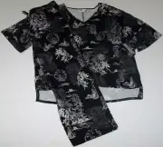 NWT N Natori Black/White GARDEN PARADISE Knit Hi-Low Pajama/Lounge Set M POCKETS