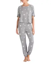 Honeydew Sun Lover Lounge Set in Heather Gray Stars