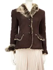 Brown Suede Fur Trim Coat