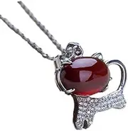 [Generic] Natural Garnet Cat Inlaid Pendant 925 Silver Necklace