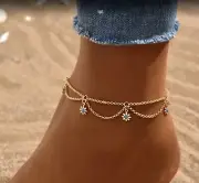 Elegant Dropping Oil Flower Pendant Thin Chain Anklet Boho Style