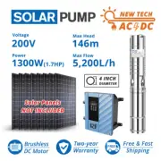4" 1300W Solar Hybrid Submersible Bore Water Pump 5m3/H 146m Deep Well Brushless
