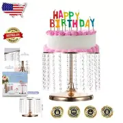 Elegant Gold Metal Cake Stand with Crystal Pendants - 12 In. Display for Events