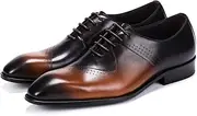 [Generic] Brogue Carving Oxford for Men Formal Dress Shoes Lace Up StyleGenuine Leather Easy Care Round Toe Block Heel Men's Leather Shoes
