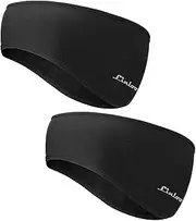 [Linlook] Winter Ear Warmer Headband for Women and Men - Fleece Stretchy Thermal Ear Muffs for Running Hiking Ski Cycling Jogging 2 Pack (2 Black, Standard)
