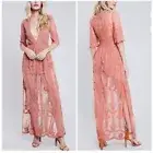 NWOT Honeypunch Lace Embroidered Plunge Dress with Romper in Peach Rose size S&M