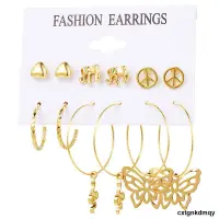 在飛比找露天拍賣優惠-Butterfly circle Earring Set 6