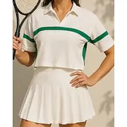 US Open Women's Sport Shirt Golf Polo Shirt Tennis Top Short Sleeve Contrast Binding Breathable Quick Dry Tennis Pickleball Polo Collar Patchwork White Spandex