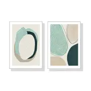 50Cmx70cm Abstract Green Circle 2 Sets White Frame Canvas Wall Art