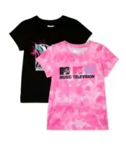 MTV Girls Graphic T-Shirts, 2-Pack, Black & Pink XS (4-5) Brand New!