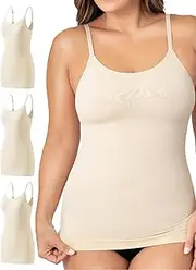 [SHEKINI] Womens Oversized Camisoles Basic Vests 3 Pack with Adjustable Spaghetti Strap Shelf Bra Tank Tops Plus Size