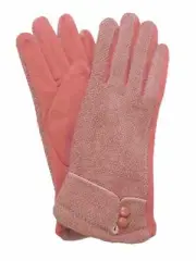 Womens Rose Pink Chenille Button Stretch Fit Texting & Tech Touchscreen Gloves