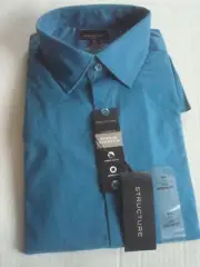 Mens Dress Shirt Easy Care 15 1/2 34-35 Blue Structure