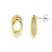 14k Yellow And White Gold Oval Interconnected Link Stud Earrings