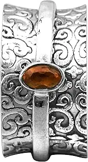 [MOONEYE] Spinner Ring|| 925 Sterling Silver Citrine Gemstone Textured Wide Band Fidget Ring|| Anxiety Ring|| Meditation Ring (10.25)