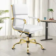 ALFORDSON Office Chair Ergonomic Paddings Gold Frame White - Mid Back