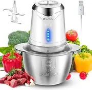 Food Processor Cordless Mini Food Chopper 6000mAh with 1.2L Stainless Steel Bowl, Electric Food Processors BPA-free Garlic Mincer Blender with 4 Blades, 2 Speeds for Baby Food, Meat, Veggie (White)