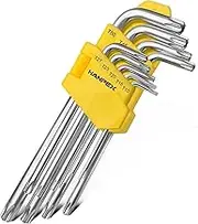 Hanpex Long Arm Torx Star Allen Wrench Set, Star Key Set T10-T50, Hex Key Set Chrome Vanadium Steel(Cr-V), Tamperproof TORX L- Key Set (9-Piece)