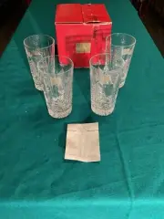 MIKASA Set of 4 New Vintage Crystal "Christmas Trees" 5 1/2" Highball Glasses