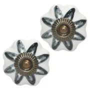 2pce Grey & White Moroccan Door Handles Knobs Drawer/Wardrobe/Furniture