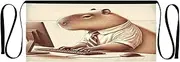 [Joitme] Capybara Office White Server Apron Men with Pockets, Aprons for Men Chef, Waitress Apron with Pockets, Capybara Office White