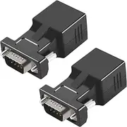 domoi 2 Pack VGA Extender Male to RJ45 CAT5 CAT6 20M Network Cable Adapter COM Port to LAN Ethernet Port Converter