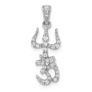 14k White Gold 1/4ct. Real Diamond Trishula w/ Om Pendant