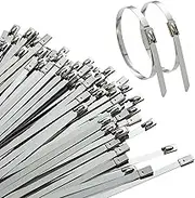 xinyee Metal Zip Ties 100PCS 13.8Inch Stainless Steel Heavy Duty Cable Ties Self-Locking Multi-Purpose Wire Ties for Outdoor Indoor