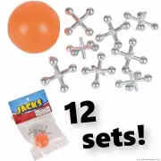 12 SETS OF METAL STEEL JACKS WITH SUPER RED RUBBER BALL GAME CLASSIC TOY KIDS