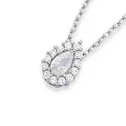 Silver Small Pear Cz Cluster Pendant in White