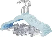 MangoKit Baby Clothes Hangers with Movable Clips 10 Pack,11.8 Inch Kids Velvet Hangers Non-Slip, Swivel Hook,Space-Saving Children's Coat Hangers for Skirts,Pants,Dresses,Jackets(Blue)