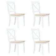 Dining Chairs 4 pcs White and Light Wood Solid Rubber Wood