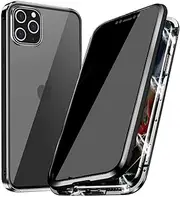 PingGoo Privacy Magnetic Case for iPhone 14 Pro Max, Anti Peep Tempered Glass Full Body Case, Front & Back 9H Tempered Glass, Privacy Screen Protector Metal Frame Anti Spy Case Cover, Black