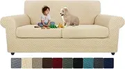 MAXIJIN 3 Piece Stretch Couch Covers for 2 Cushion Couch Soft Sofa Cover Washable with 2 Large Seat Pet Friendly Loveseat Slipcover Stay in Place, 71"-91"(2 Cushions), (Light Beige)
