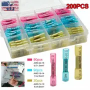 200/100PCS Heat Shrink Butt Wire Splice Connectors Seal Crimp Terminals Kit