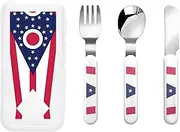 Ohio State Flag 3 Piece Set For Camping Stainless Steel Flatware, Spoon, Fork, Knife, Ideal For Outdoor