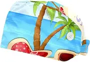 [WOSHJIUK] Working Hat 2 Pack Scrub Caps for Women,Summer Holiday Tropical Beach,Tie Back Cap Adjustable Scrub Hat